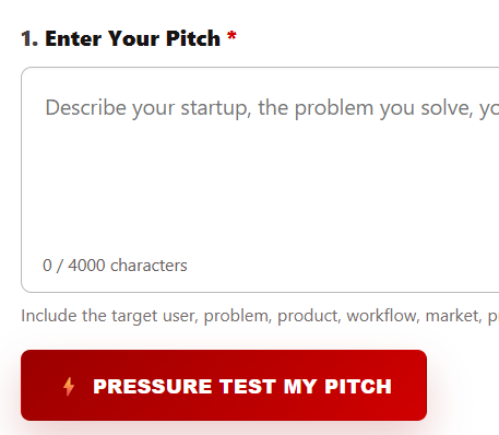 ARES Enter Your Pitch interface